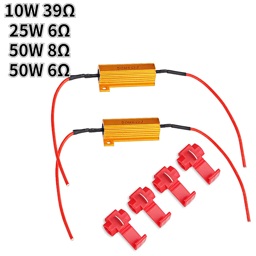 2pcs LED Car Light Resistance 10/25/50W 6/8/39Ω Load Resistors for Turn Signal Lantern License Plate Lamp Anti-Flicker Adapter