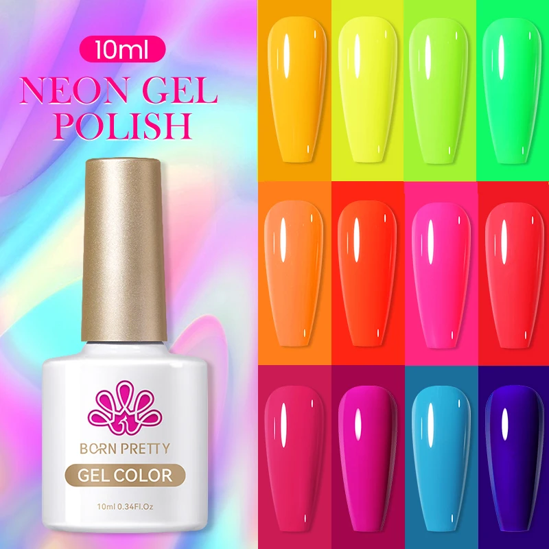 BORN PRETTY Neon Nail Gel Polish 10ml Summer Color Fluorescent Nail Art Manicure Semi Permanent Soak off UV LED Nail Gel Varnish