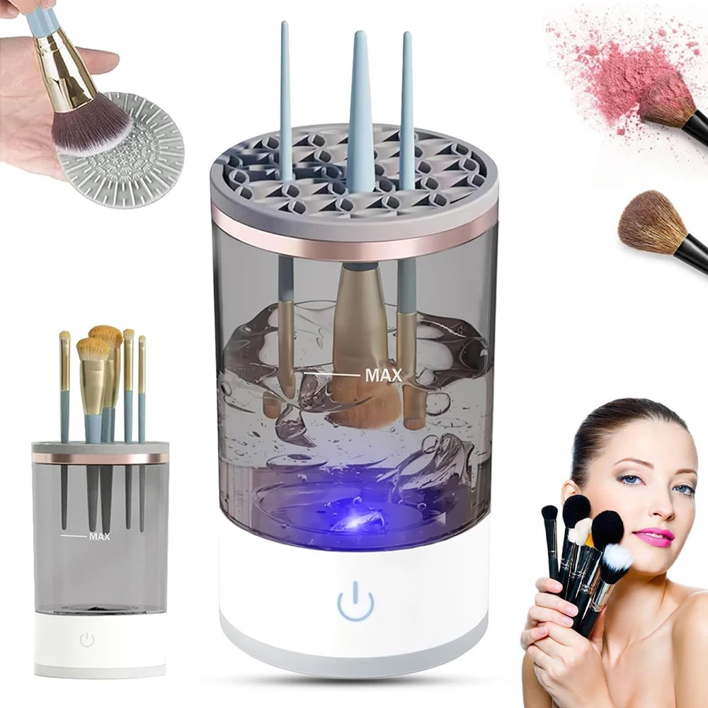 Limpiador de brochas de maquillaje eléctrico mejorado, limpiador de brochas de maquillaje giratorio automático, apto para todos los tamaños, juegos de herramientas de belleza