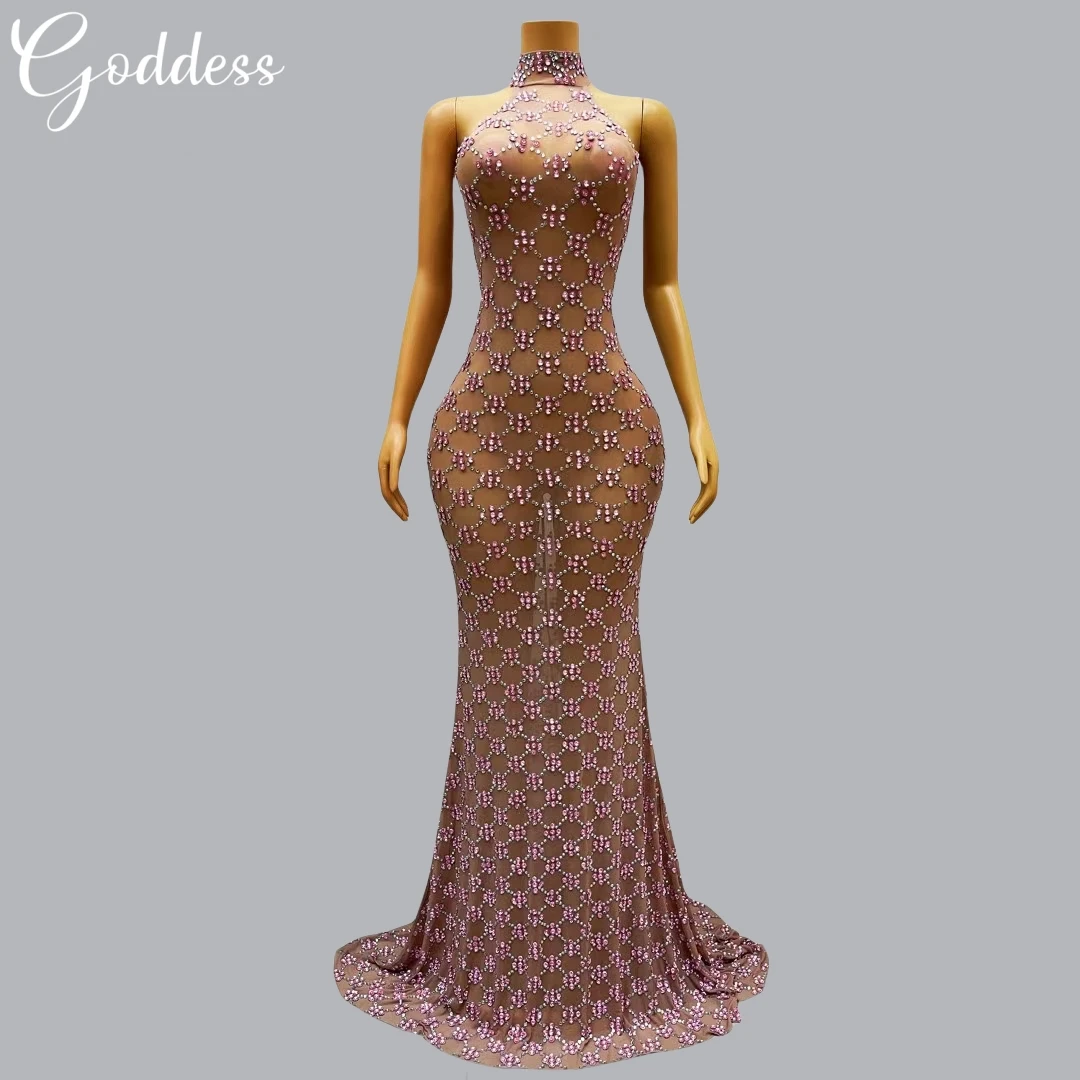 Luxurious Maxi Dress Sparkly Rhinestone Sheer Mesh Bodycon Club Evening Dress Birthday Dinner Party Dress for Sexy Elegant Woman