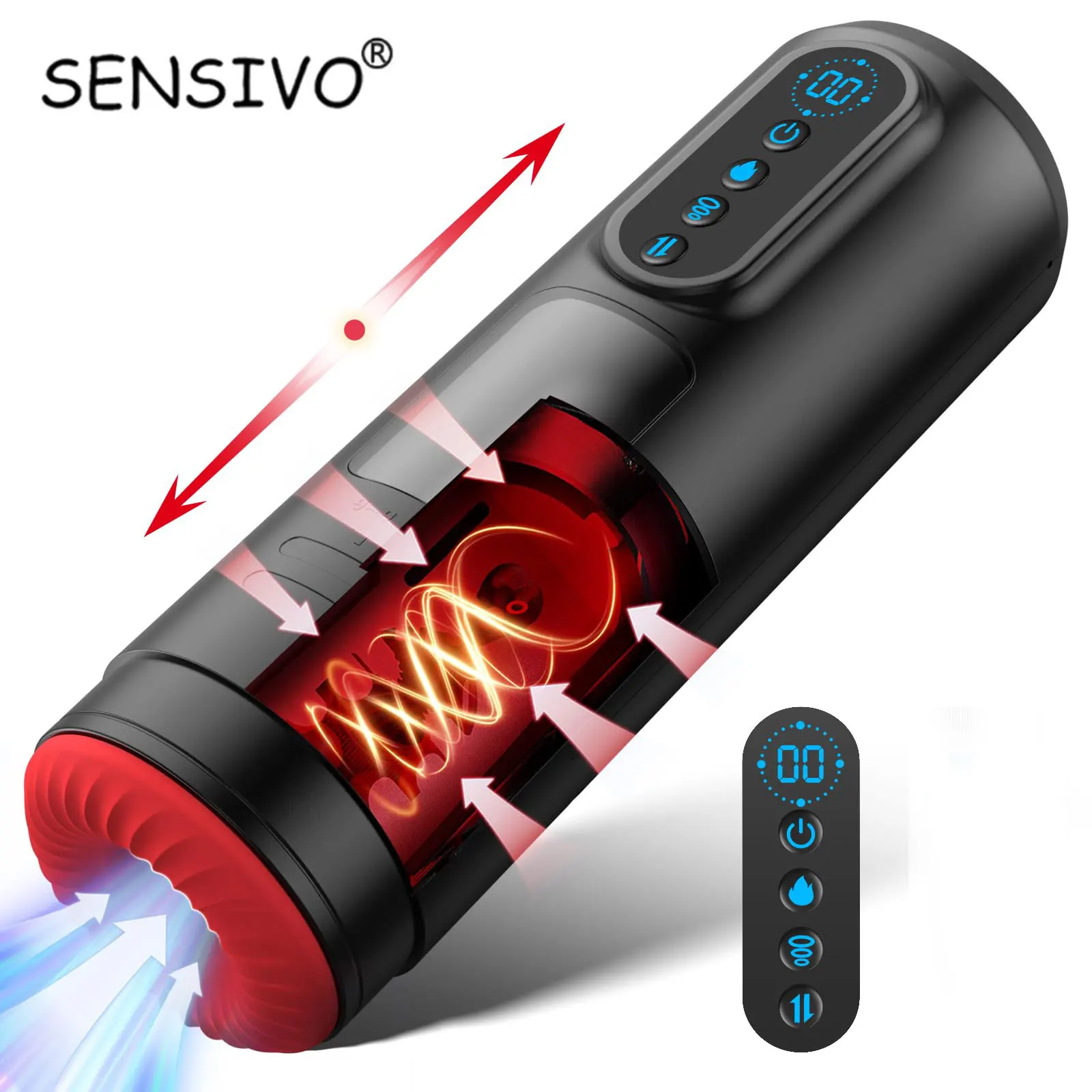 LCD التلقائي مص ذكر الاستمناء 9 Thrusting الاهتزاز اللسان آلة التدفئة كس القضيب مضخة جهاز استمناء الجنس لعب