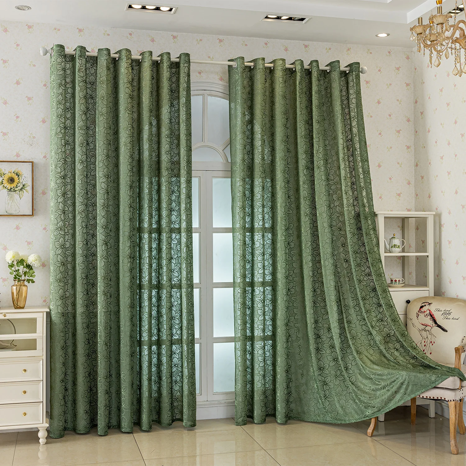 Modern Simple Cherry Blossom Sheer Curtain Jacquard Hollow Floral Pattern Window Sheer for Living Room, Bedroom Romantic Decor