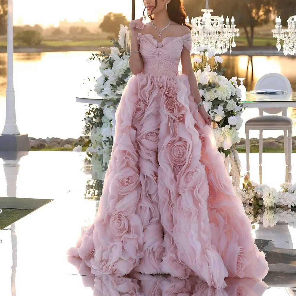 تخصيص روز زهرة الكرة ثوب مساء اللباس الكشكشة ثنيات حفلة خطوبة ثوب متعدد الطبقات فساتين عيد ميلاد #2