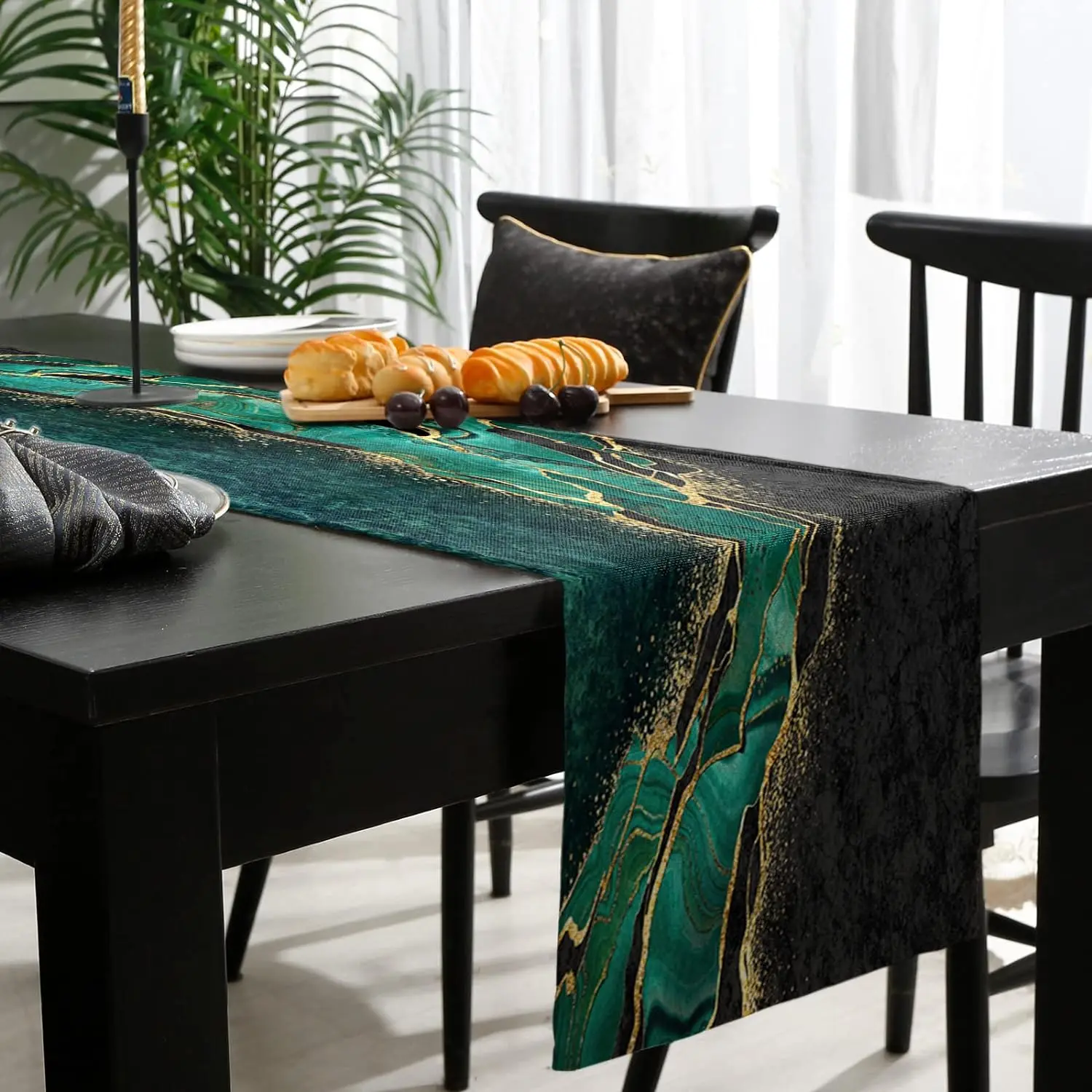 Abstract Black Marble Linen Table Runner Modern Minimalist Emerald Green  Dresser Scarf for Holiday Home Party Dining Table Decor - AliExpress 15