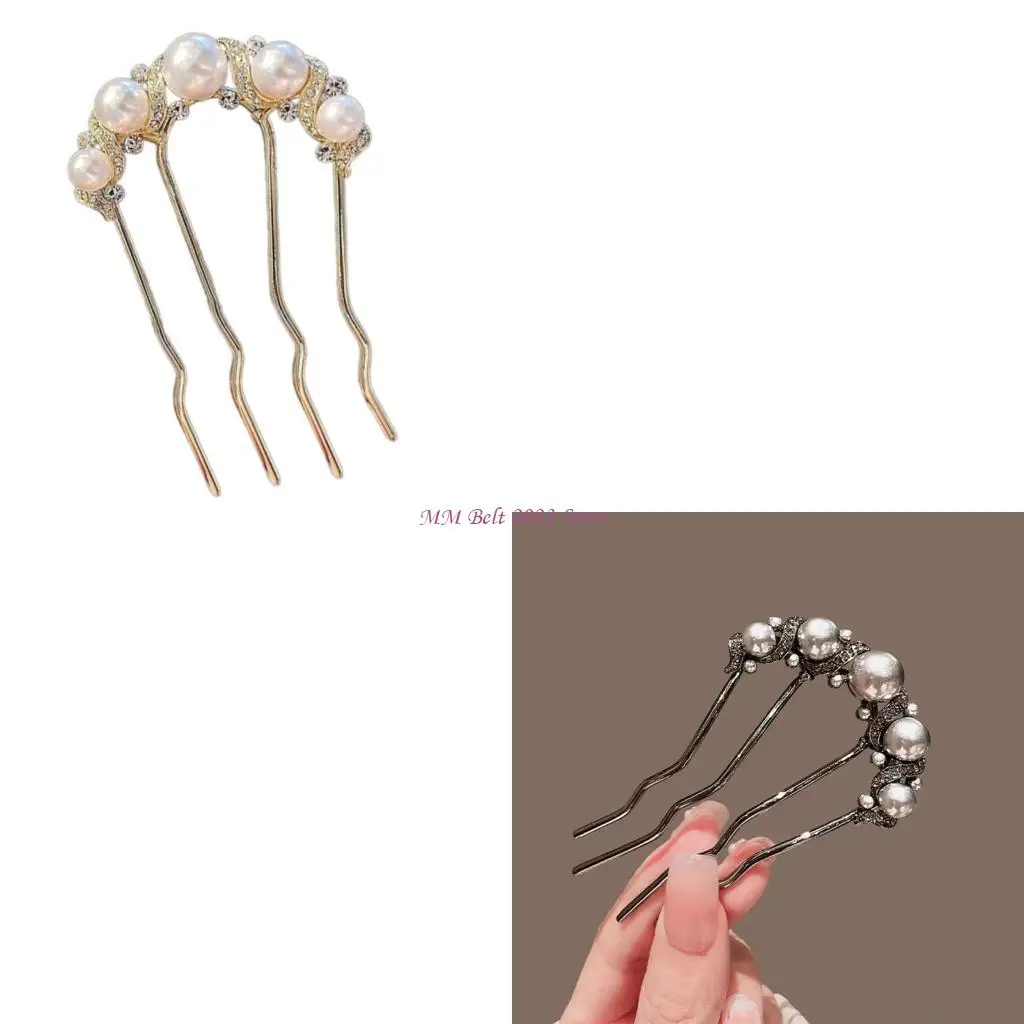 

49ME Lightweight Metal Hairpin For Updos Ponytails And Buns New Asian Pearls Decorated Hair Clip Secure Design
