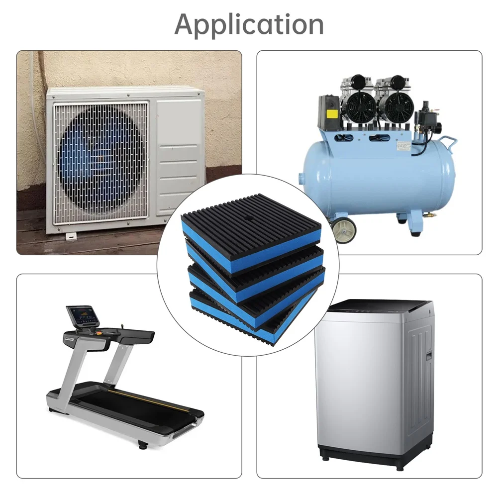 Ribbed Rubber Anti-Vibration Pads 4pcs for HVAC Equipment Air Compressors Washers Dryers and Other Vibration-Prone Machinery