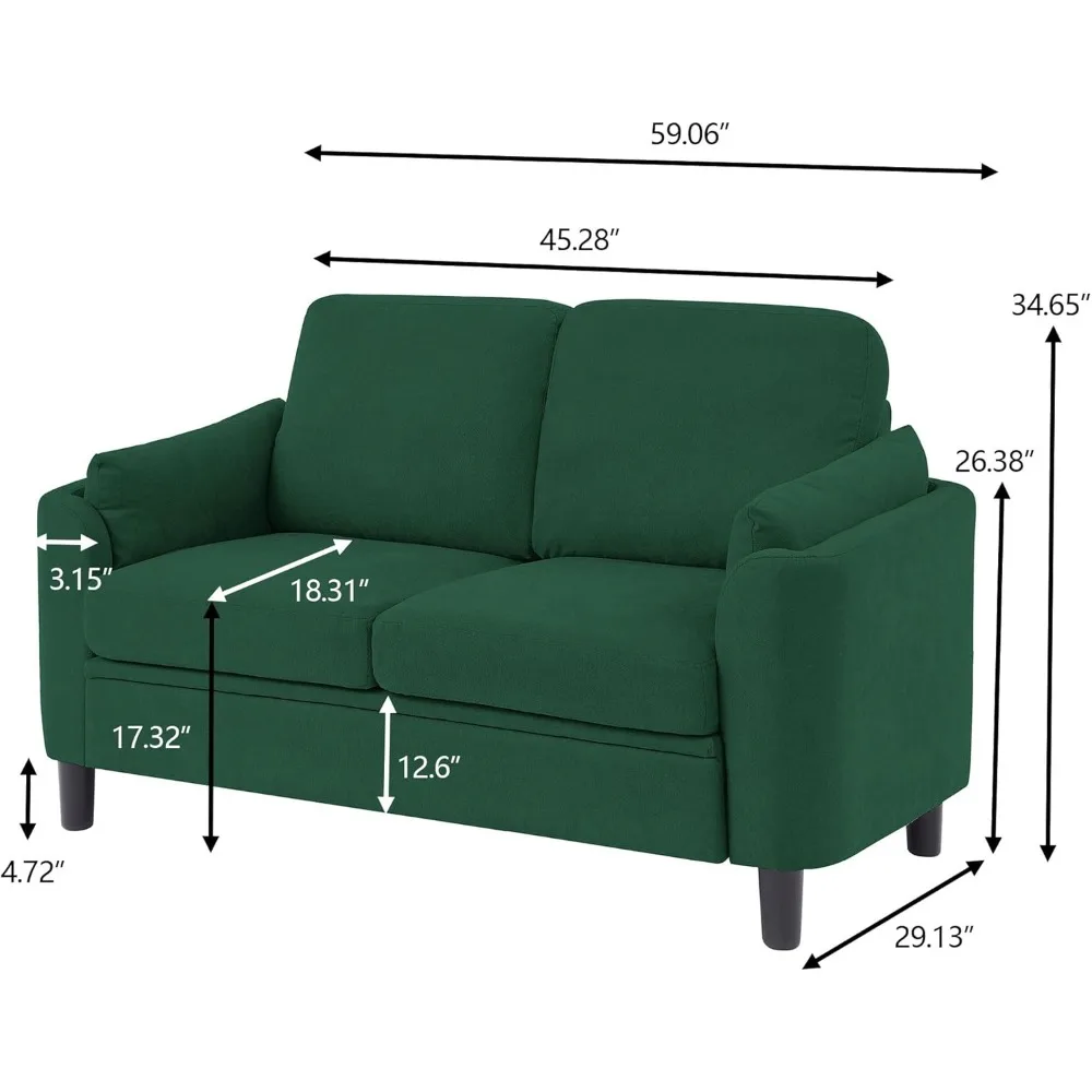50 Inch Contemporary Fabric Loveseat Sofa with Back Cushions and Wooden Legs, Upholstered 2-Seater Couch for Living Room