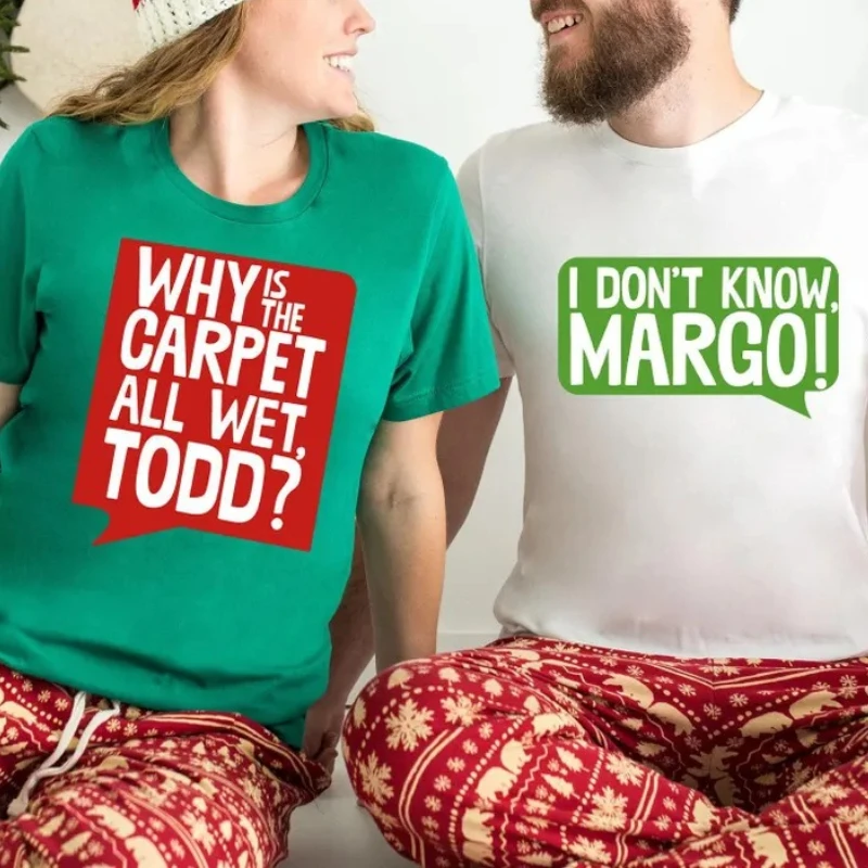 

National Christmas Vacation Matching Couple letters printed T-shirt tops Unisex Commuter Crewneck Leisure Regular short sleeve