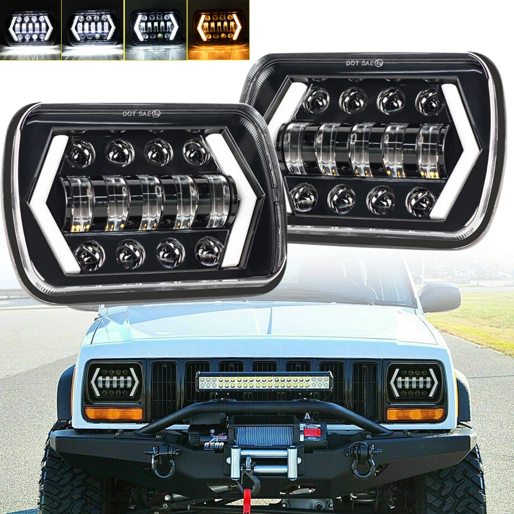 Faros delanteros Led H6054 5x7 7x6, señal de giro DRL de haz alto/bajo para Cherokee XJ Wrangler YJ Kenworth T300 Ford Chevy Toyota Nissan