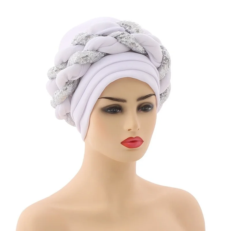 African Auto Gele Turban Hijab Caps Aso Oke Hair Headtie Already Made Arab Muslim Scarf Head Wrap Women Hat Abaya