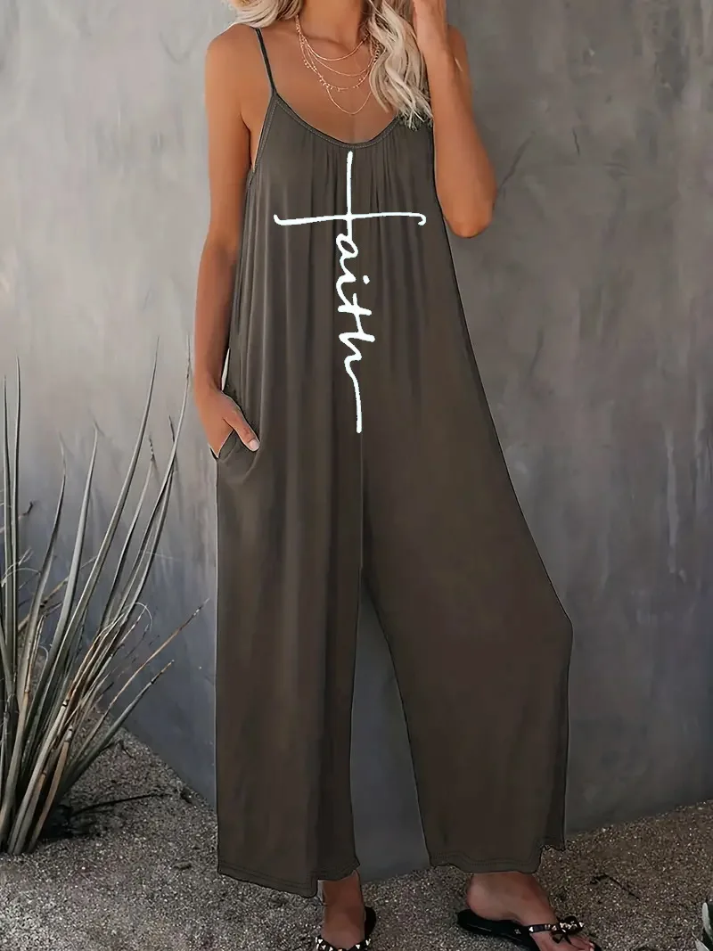 Women's Printed Slug Pocket Loose Casual Sling Jumpsuit