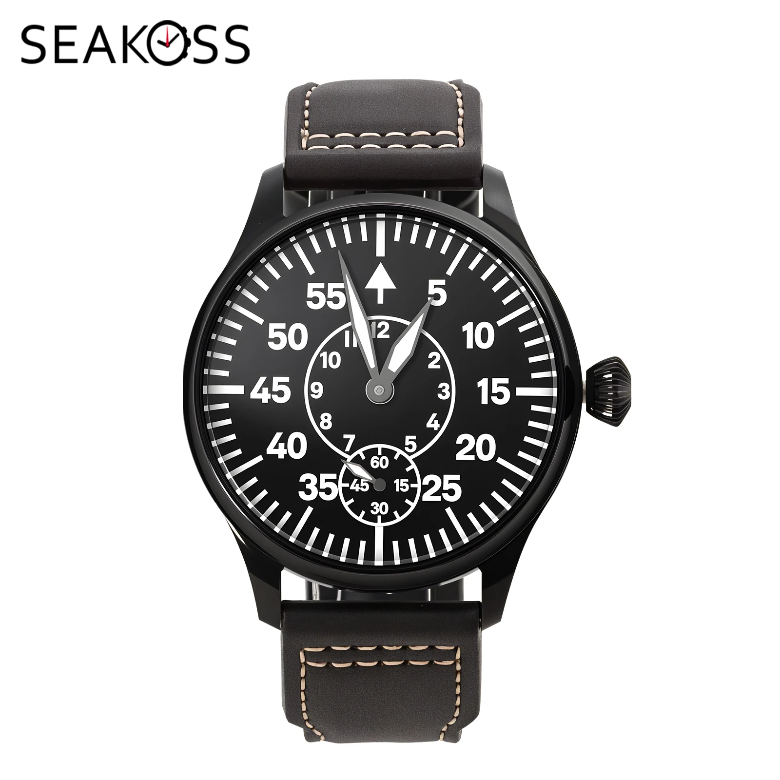 

SEAKOSS 44 мм мужские часы-пилот Seagull ST36 EAT6498/6497 светящаяся стрелка механический механизм C3 ночник сапфировые наручные часы