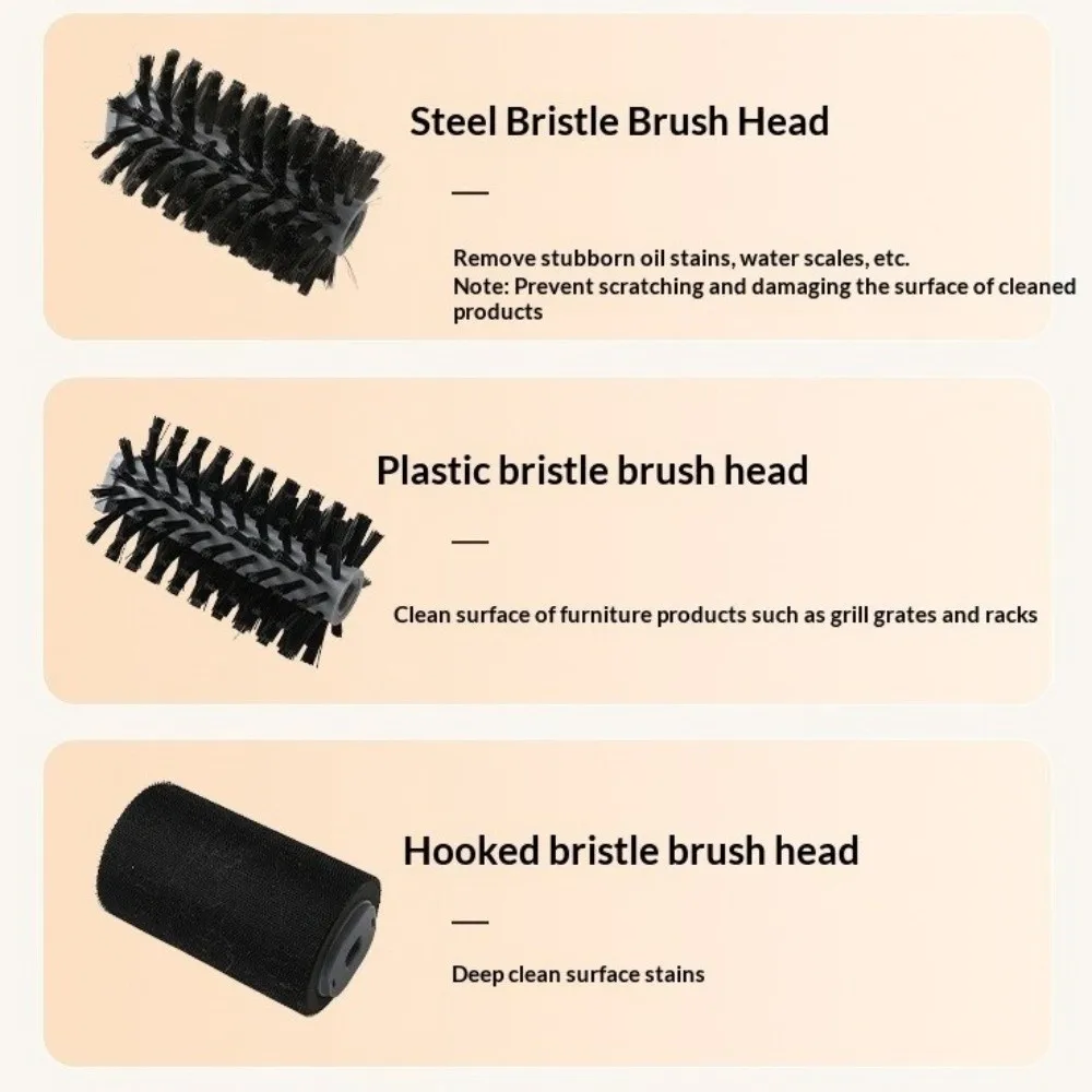 

Stainless Steel Electric Grill Cleaning Brush with LED Light Rechargeable Cordless BBQ Grill Brush 3 Replaceable Heads