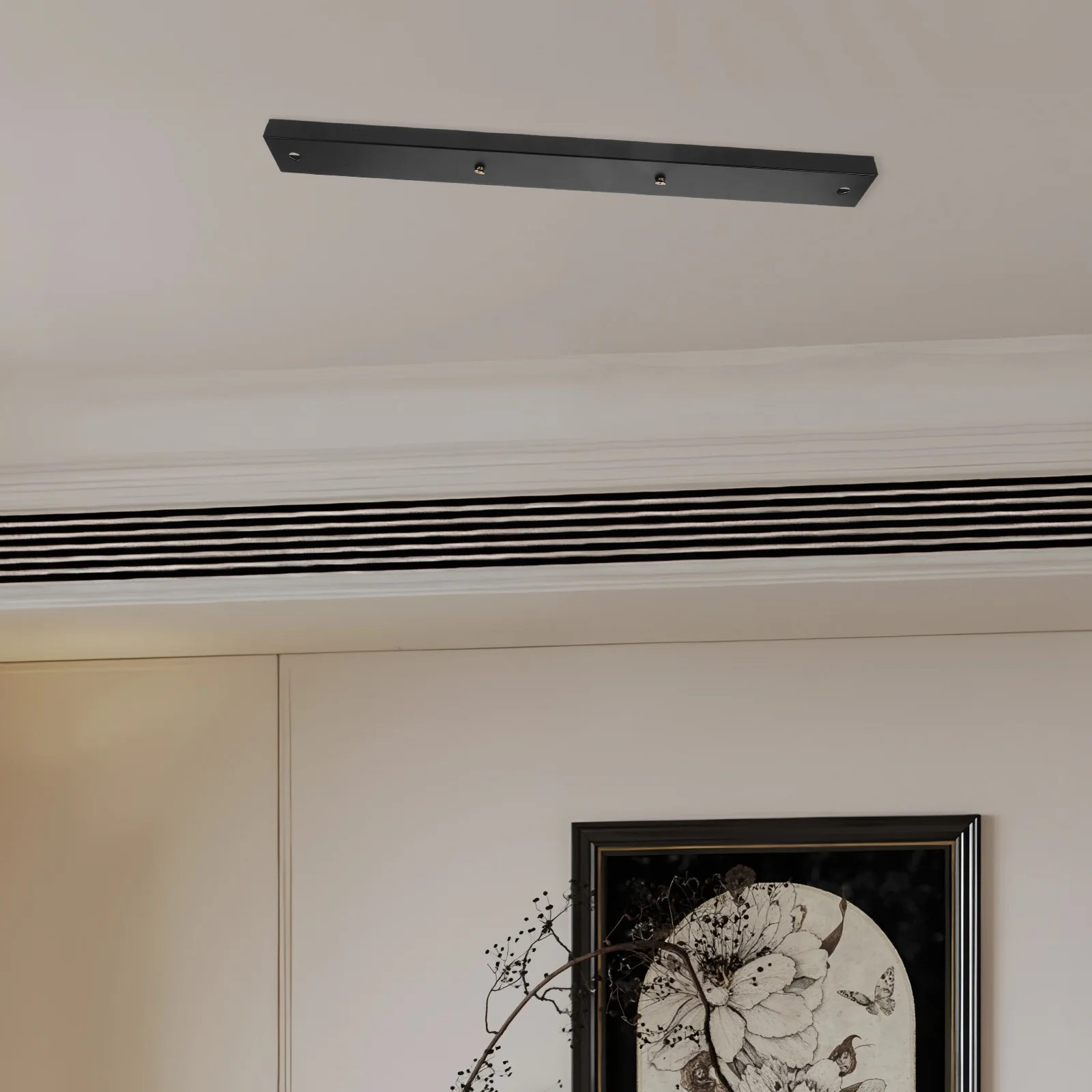 مستطيلة متعددة رئيس قلادة مصباح المظلة ضوء السقف قاعدة غطاء معدني أسود لوحة لغرفة الطعام تركيبة إضاءة