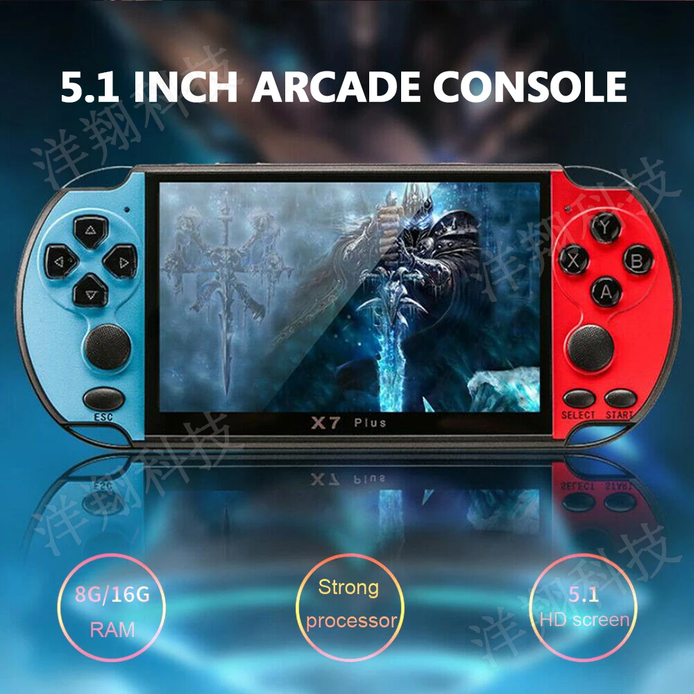 X7 Plus 5.1 Inch Retro Portable 8GB Video Game Console Kids Gift Music MP5 HD Movies Player E-book Reader Can Connect To TV