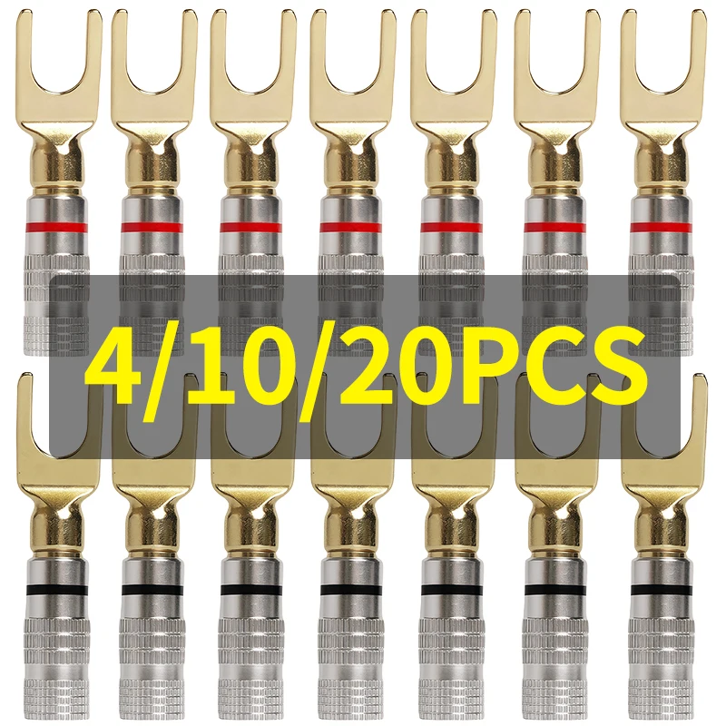 

4/10/20pcs Solderless Banana Plug to Y/U Spade Connector for Amplifier Speaker Binding Post (Quick Connect)