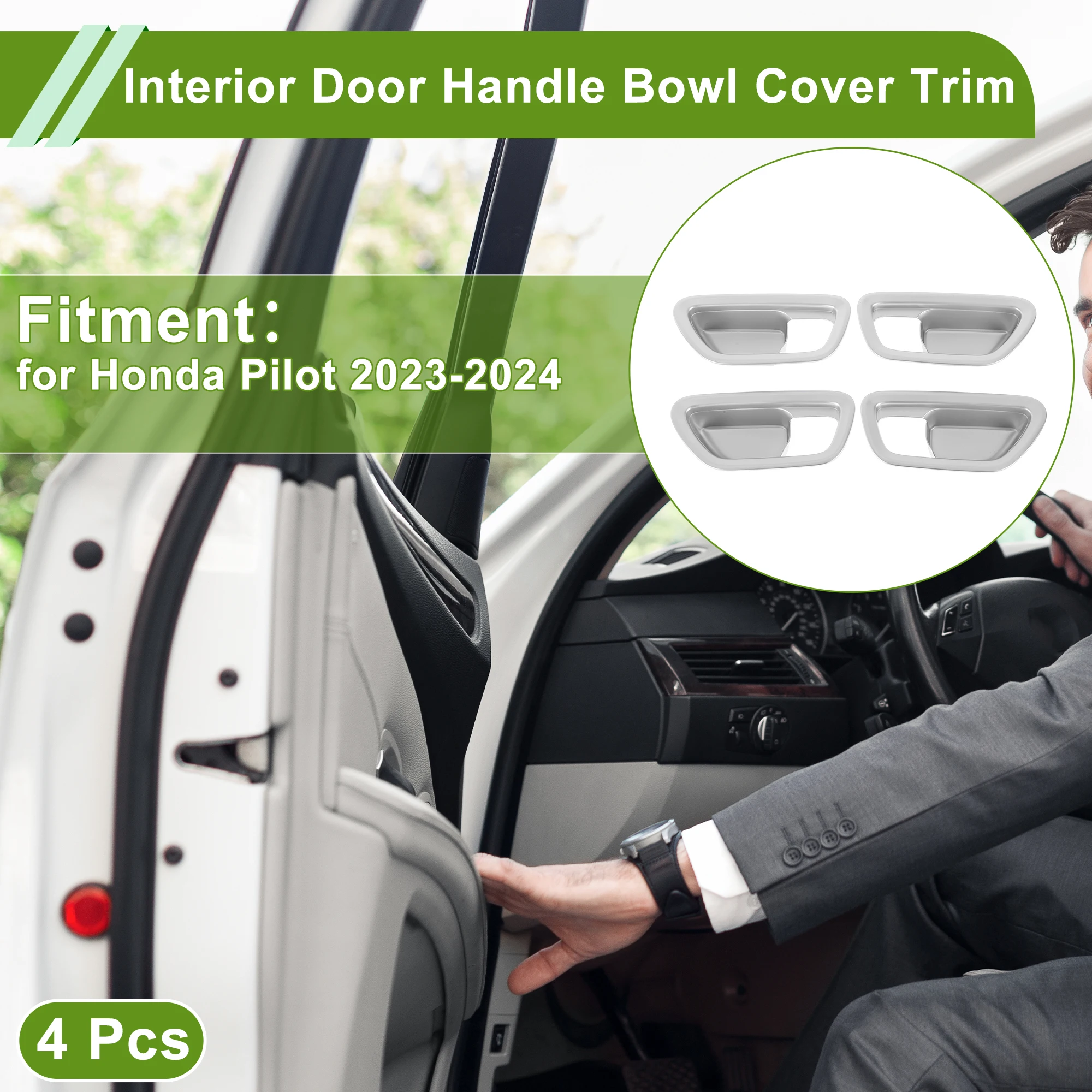 

UXCELL Interior Door Handle Bowl Cover Trim for Honda Pilot 2023-2024 Silver Tone ABS