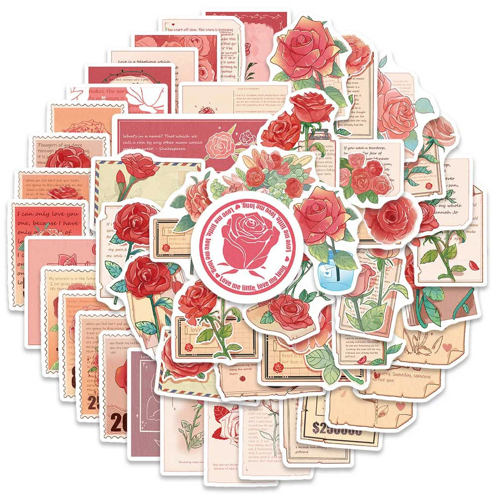 

10/30/50pcs Retro Art Roses Letter Cartoon Stickers Aesthetic Graffiti Decal DIY Skateboard Phone Laptop Cute Waterproof Sticker
