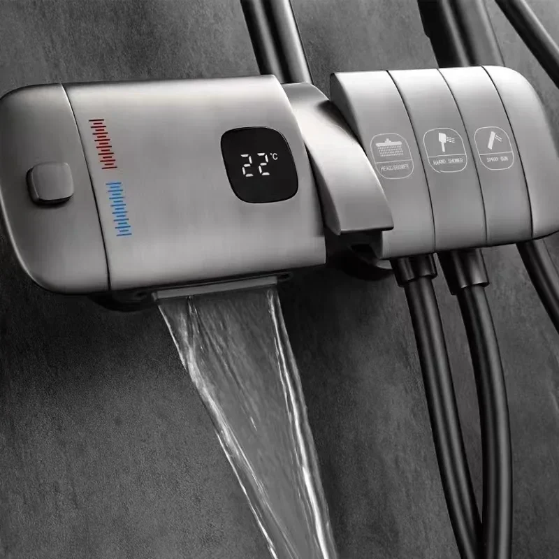 

Hot SalesPiano Shower Set Digital Smart Thermostatic Shower Mixer Piano Key Set And Hand Shower With 4 Valve