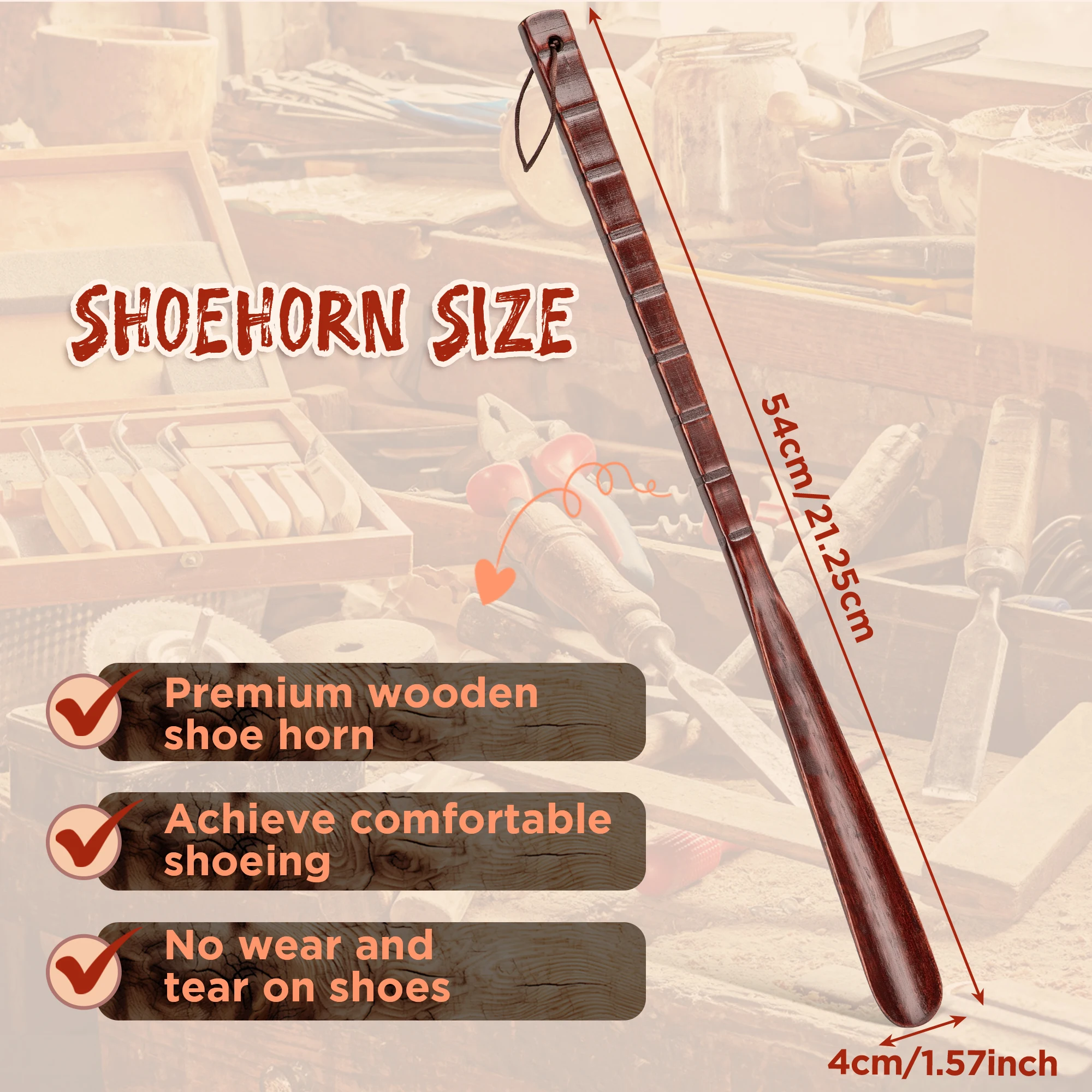 New Wooden Shoehorn Long Handle Beech Shoe Horn with Leather Strap Flexible shoe Lifter Extra Long Comfortable Wood Shoe Horns image 2