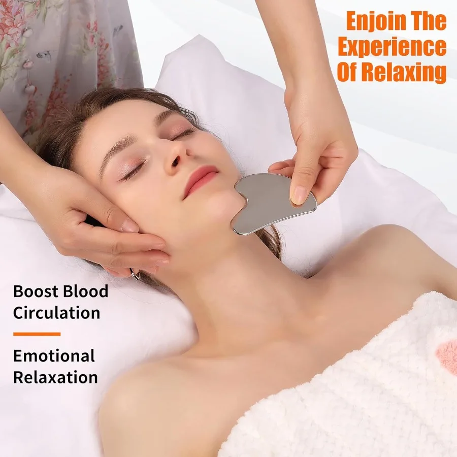 2 ชิ้นสแตนเลสสตีล Gua Sha Facial ชุดเครื่องมือโลหะหวีรายละเอียด Skin Care เครื่องมือ Body และ Face Gua Sha Sculpting สําหรับกระชับ