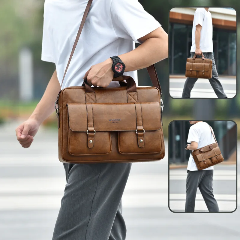 Men's business briefcase, large-capacity high-end laptop bag, single-shoulder crossbody simple hand-held briefcase