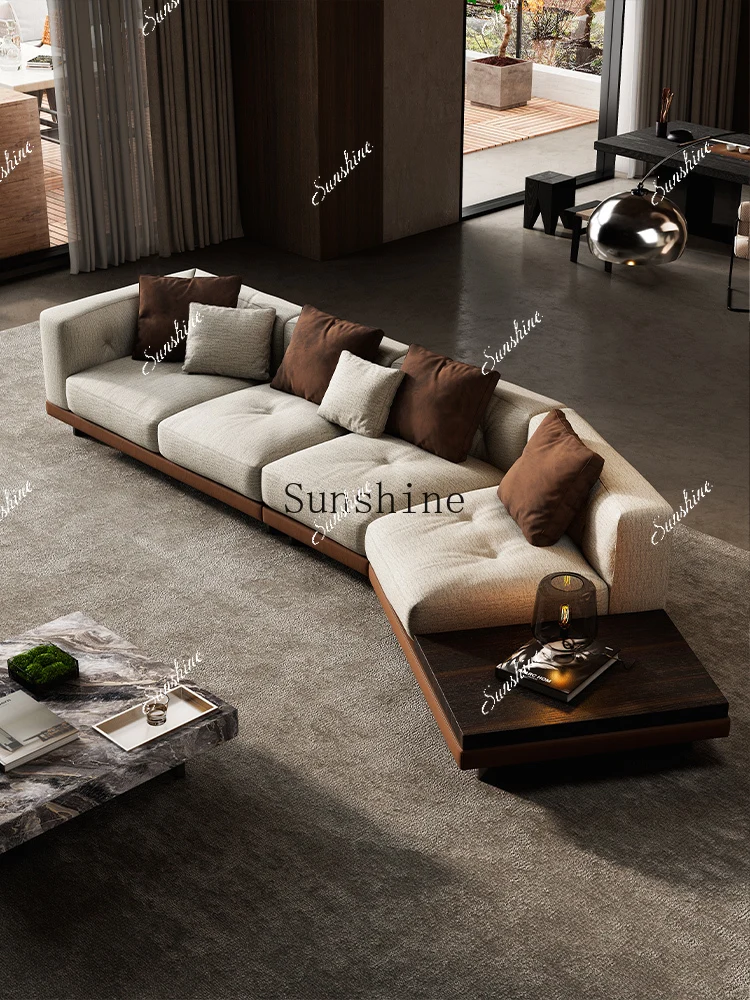 Italian minimalist fabric sofa large flat floor multi-person curved horizon edge  FT