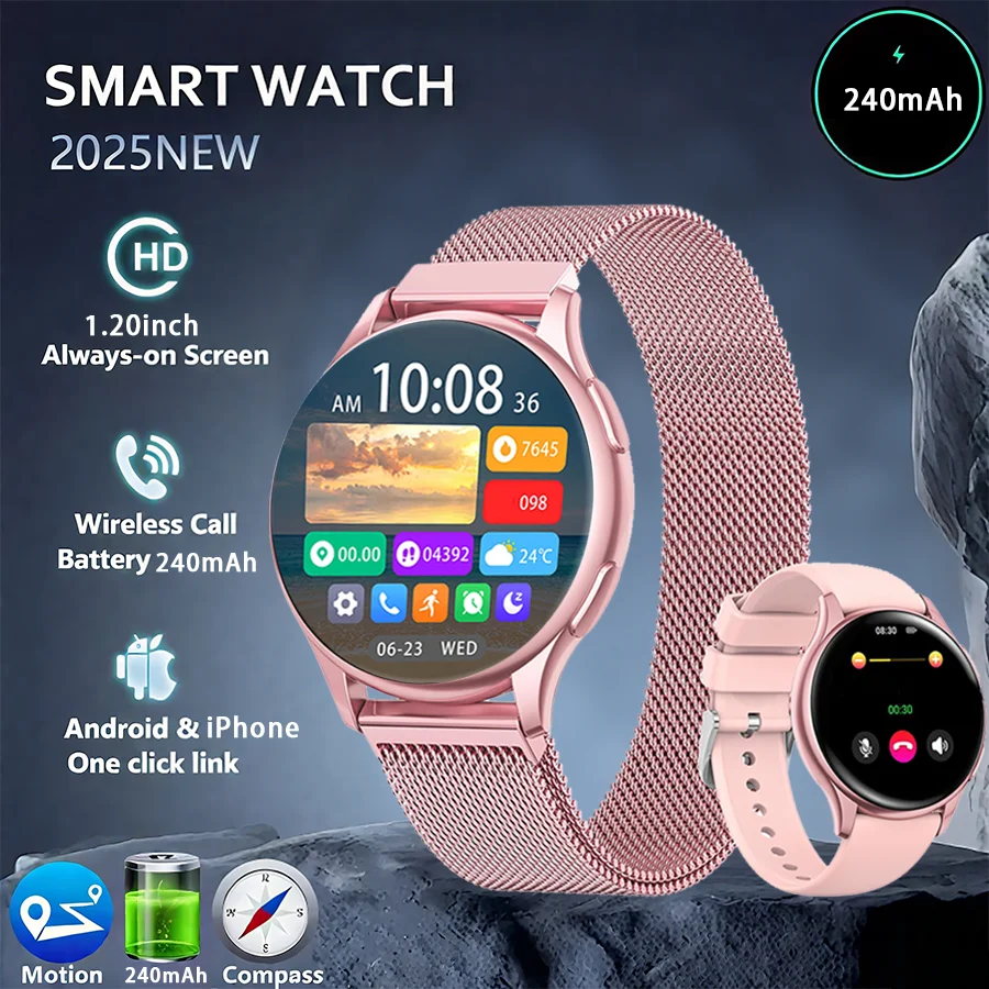

Women's Smart Watch 1.20 Inch Fitness Tracker Heart Rate Blood Pressure Monitor Period Tracking Compatible with Android iPhone