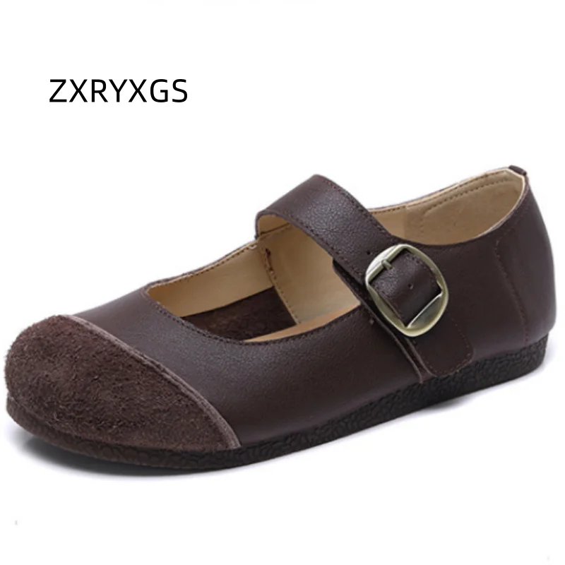 ZXRYXGS Classic Retro Spell Color Soft Premium Full Real Leather Shoes Flat Shoes 2025 New Fashion Versatile Women Trendy Shoes