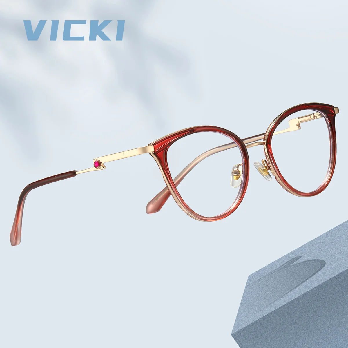 VICKI Fashion New Geometric Round Progressive Multifocal Women's Anti Blue-ray Photochromic Eyeglasses Customizable Prescription
