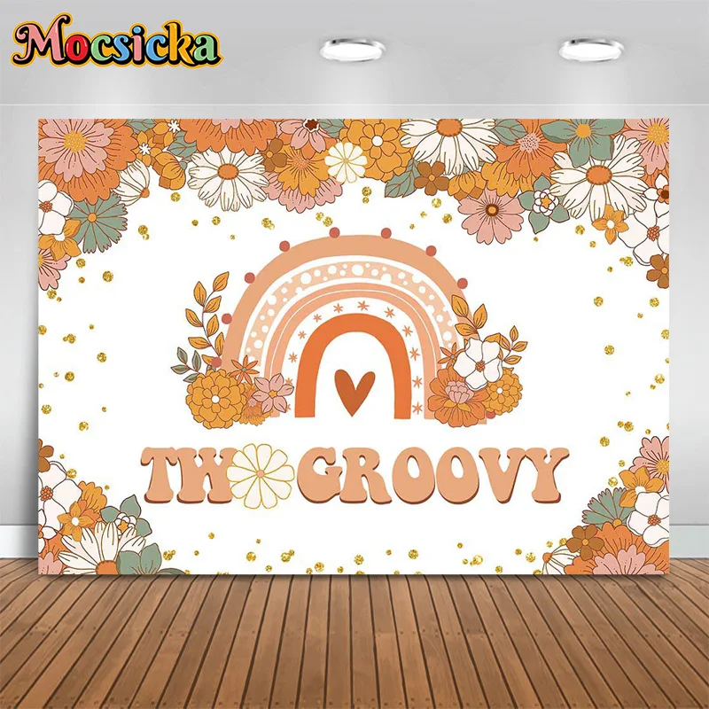 Mocsicka Baby Show Photography Background Happy Birthday Party Floral Rainbow Backdrop Studio Props Customizable Banner Props