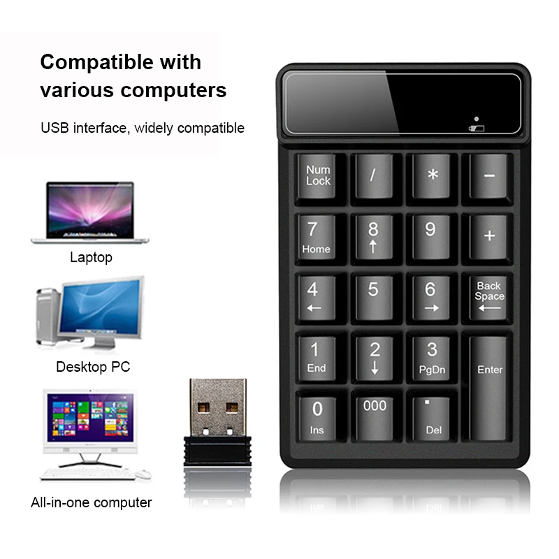 2.4G لوحة المفاتيح الرقمية اللاسلكية يشعر الميكانيكية 19 مفاتيح Numpad مفاتيح عدد لوحة المفاتيح الرقمية السلكية لأمهام المحاسبة الكمبيوتر لوحة المفاتيح #6