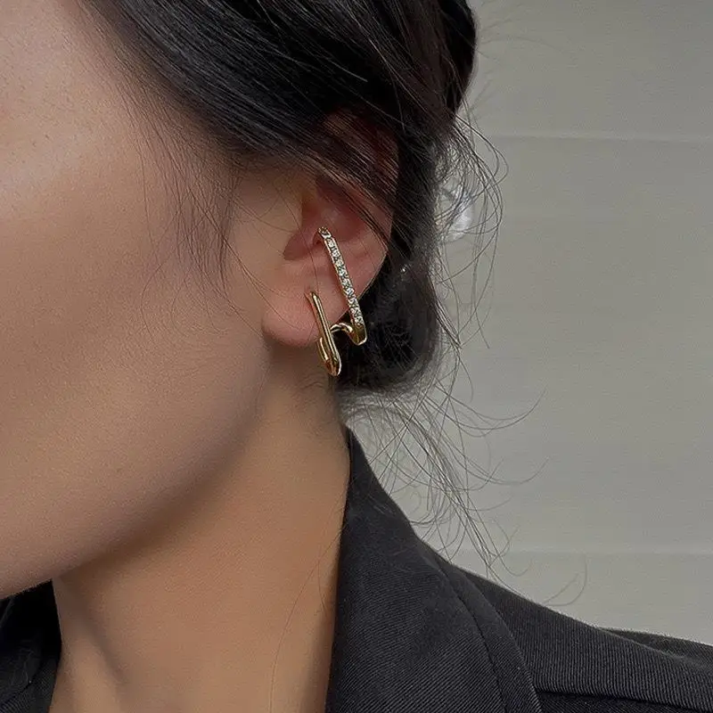New Design Irregular U Shaped Gold Earrings For Women Korean Luxury Crystal Wedding Party Jewelry Gifts
