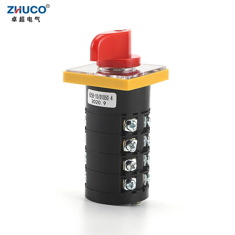 ZHUCO HZ5B-10/D1050.4 10A On-Off-On Three Position Four Pole Silver Contact Rotary Cam Combination Universal Changeover Switch