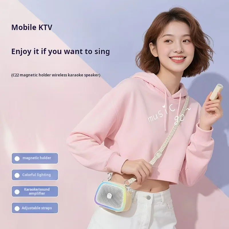 

New C22 Mini Wireless Bluetooth Speaker Convenient Speaker Microphone Integrated Machine Home KTV Children's Speaker with RGB
