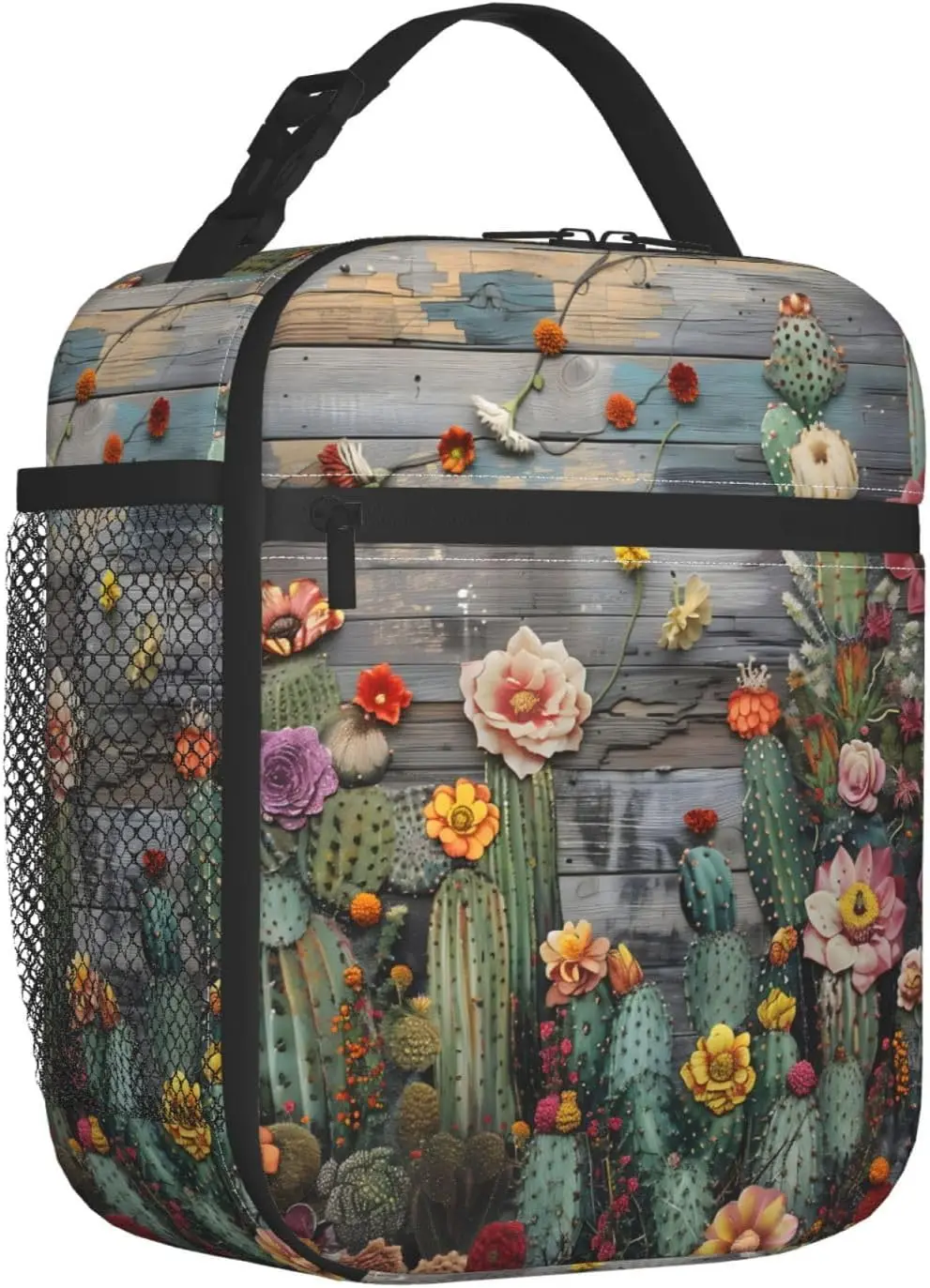 Colorful Desert Plant Reusable Tote Bag for Women Girls Rustic Botanical Design Lunchbag Portable Cooler Lunchboxes for Work