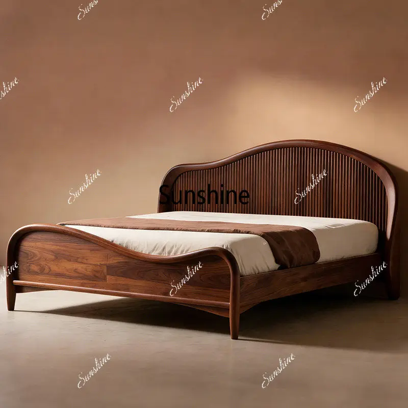 

Italian design solid wood bed advanced light luxury master bedroom practical double zen villa