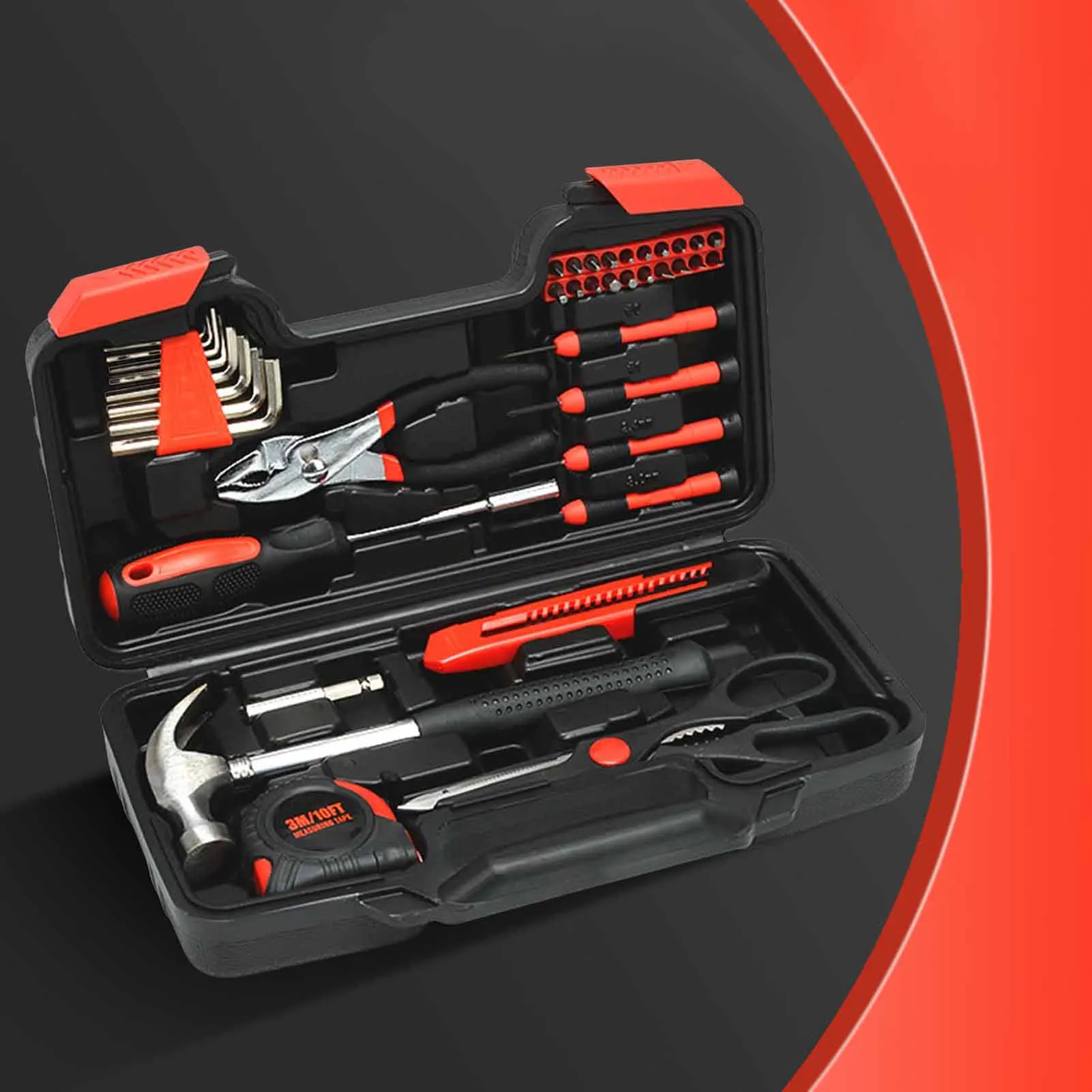 

39pcs Complete Household Tool Box with Handle Reinforced Lock Design Screwdriver Bit Set Suitable for Apartment Workplace