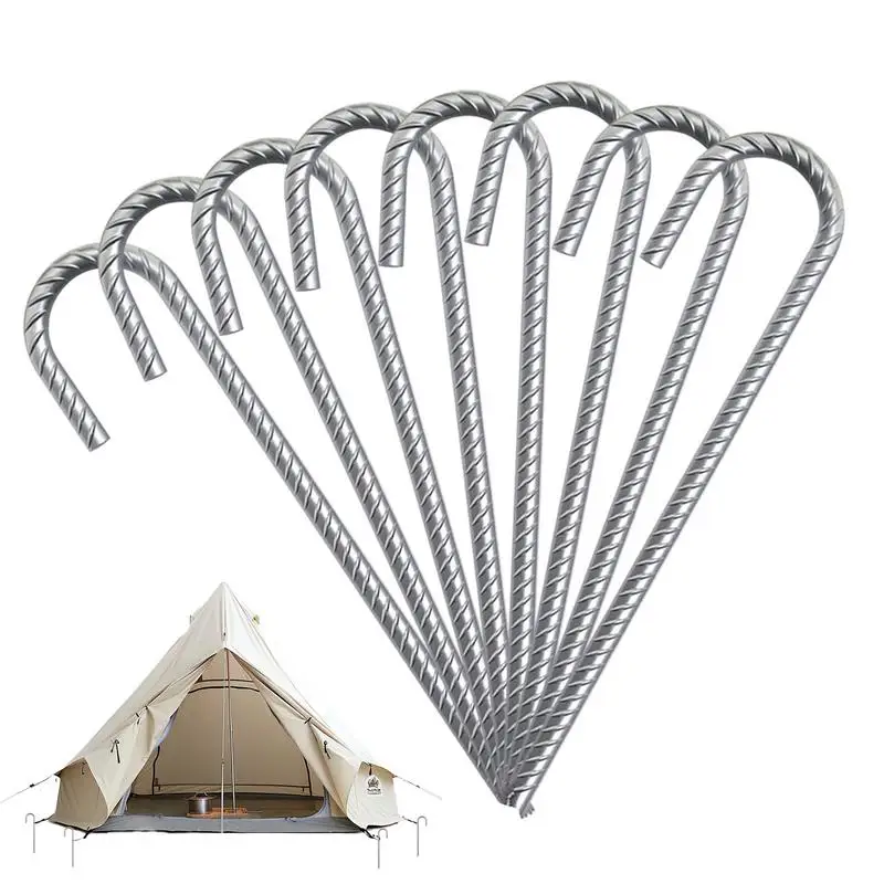 

J Hook Ground Stakes 12 Inch J Hook Rebar Wind Tent Stakes 8 Pack Heavy Duty Steel Garden Anchors For Trampolines For Sports