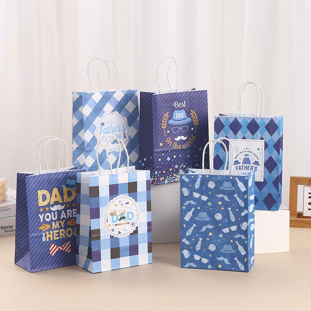 

24pcs Happy Father's Day Gift Bag Packaging Paper Wrap for Business Candy Bags with Handle Treat Party Supplies Gifts for Dad