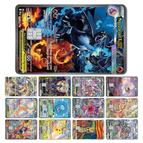 Magic Shark Mew Charizard EX Eevee Gengar Pikachu TCG Card Holographic Laser Skin Film Sticker for Bank Credit Card