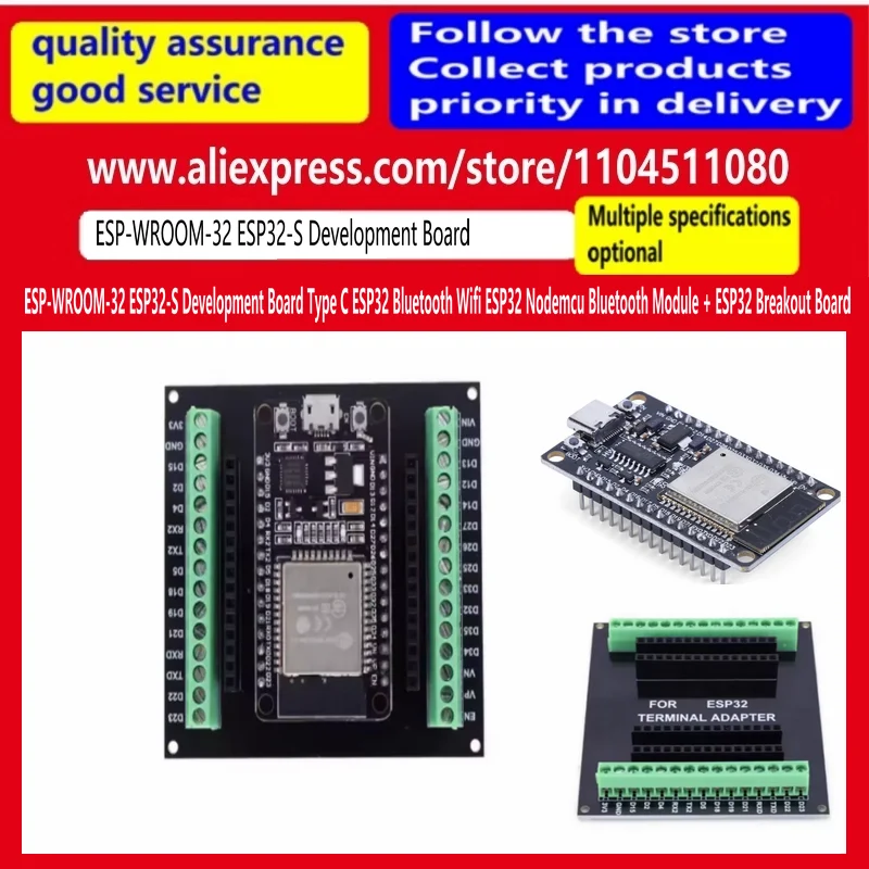 ESP-WROOM-32 ESP32-S Development Board Type C ESP32 Bluetooth Wifi ESP32 Nodemcu Bluetooth Module + ESP32 Breakout Board
