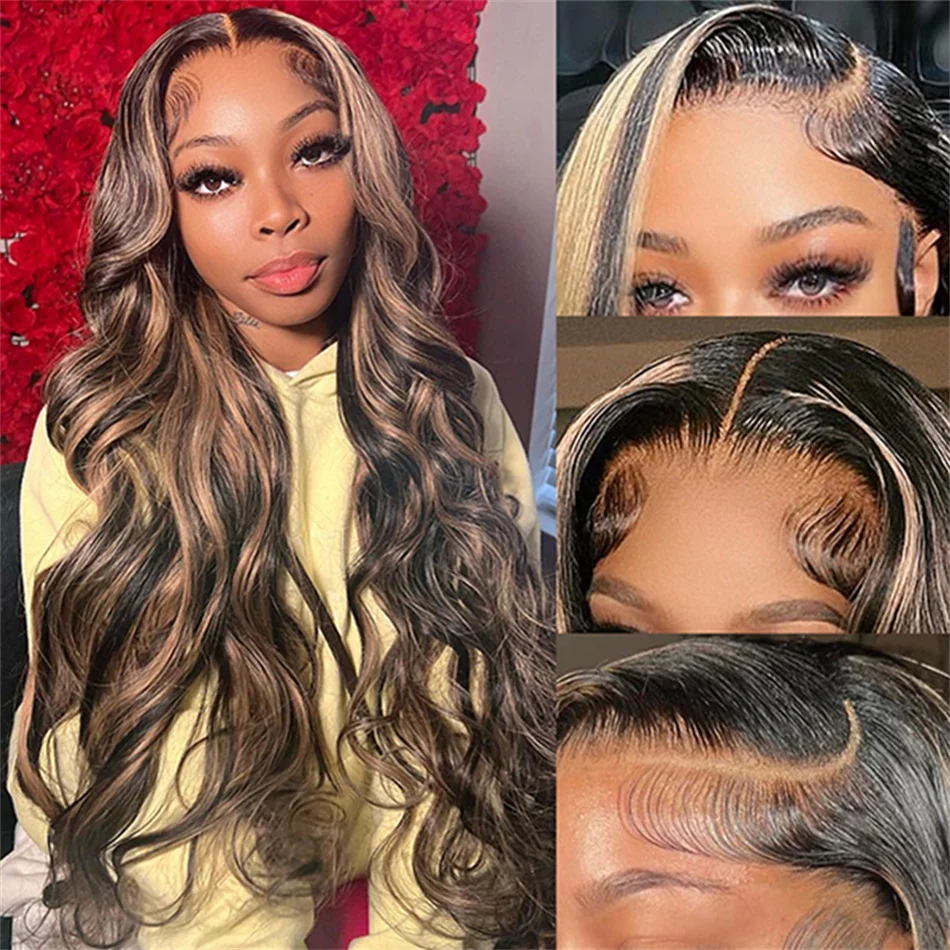 Highlight Honey Blonde Body Wave Lace Front Human Hair Wig 13X4 Lace Frontal Human Hair Wigs For Women Hightlight 1B/27 Wig