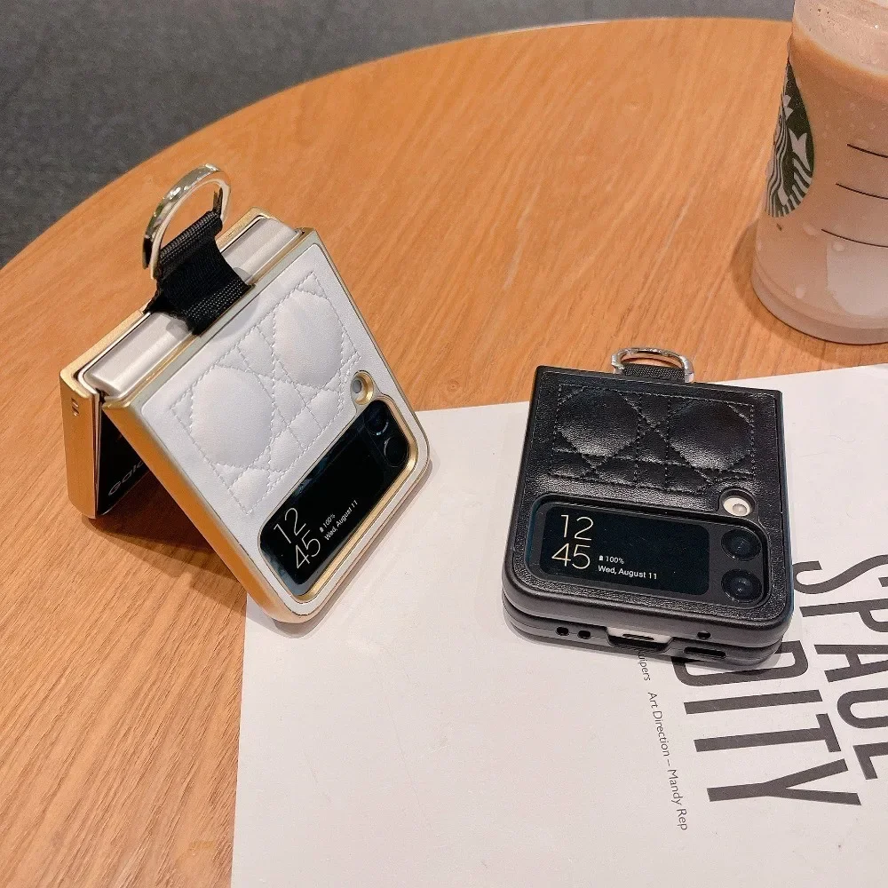 เคสโทรศัพท์มีห่วงจับนิ้วสำหรับ Samsung Galaxy Z flip 5 4 3 Flip5 Flip3 Flip4 5G เคสป้องกันหนัง PU กันกระแทก