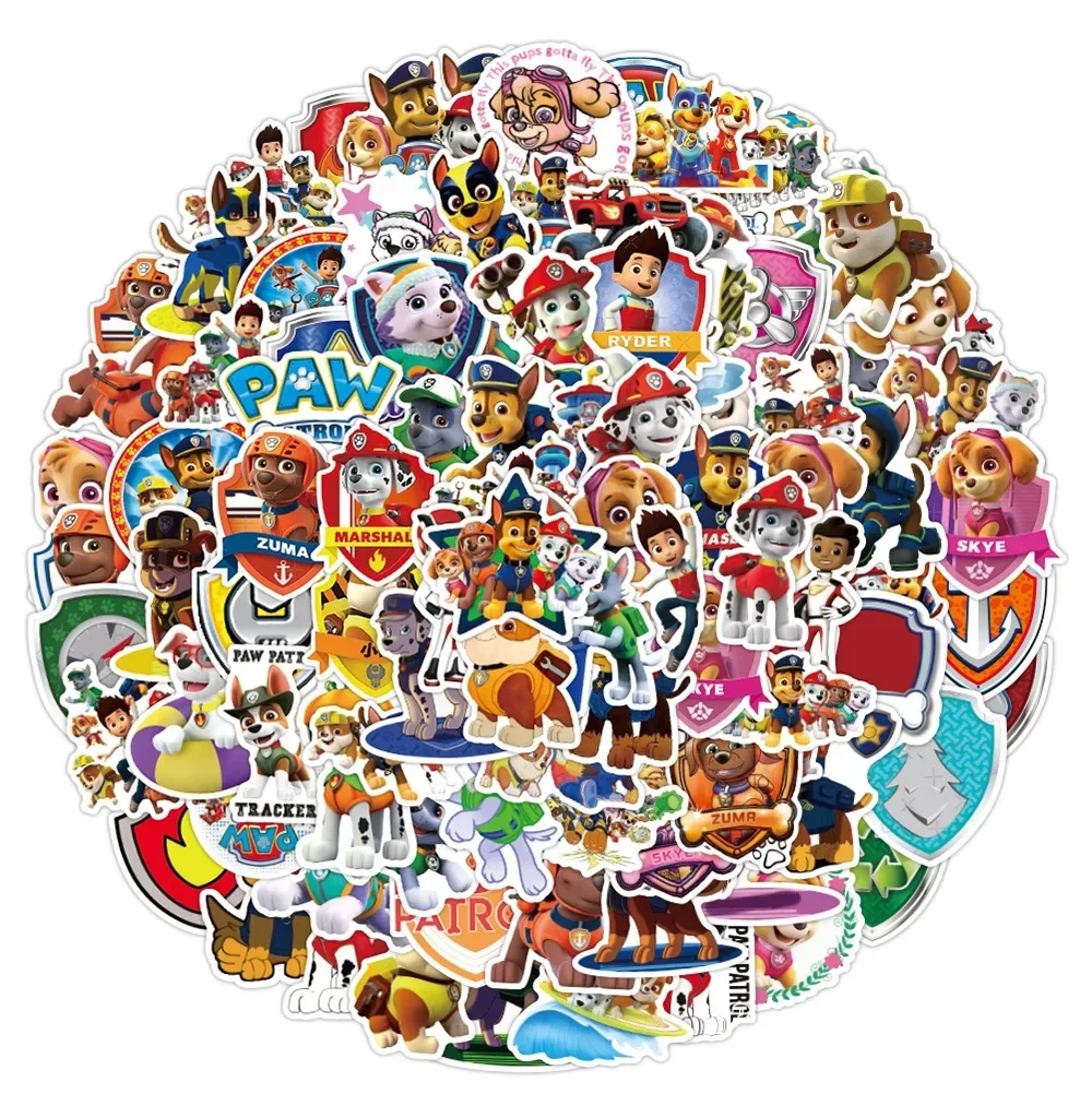 50pcs Paw Patrol Kids Classic Toy Stickers Cartoon Computer Water Cup Guitar Luggage Without Leaving Glue DIY Waterproof Sticker