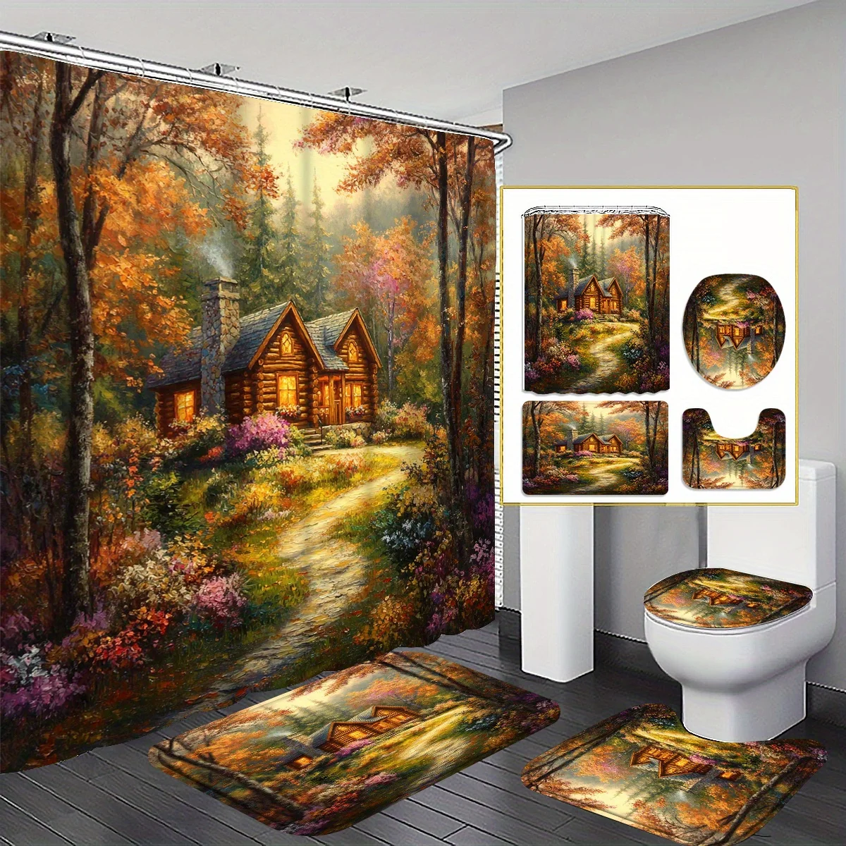 

4 шт., набор занавесок для душа с уютным коттеджем в стиле кантри, занавески для ванной комнаты, декоративные занавески для душа, напольный коврик для ванной комнаты
