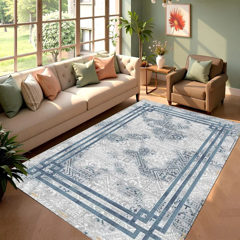 Vintage Geometric Border Carpet Modern Minimalist Abstract Pattern Soft Decorative Floor Mat for Living Room Bedroom Home Decor