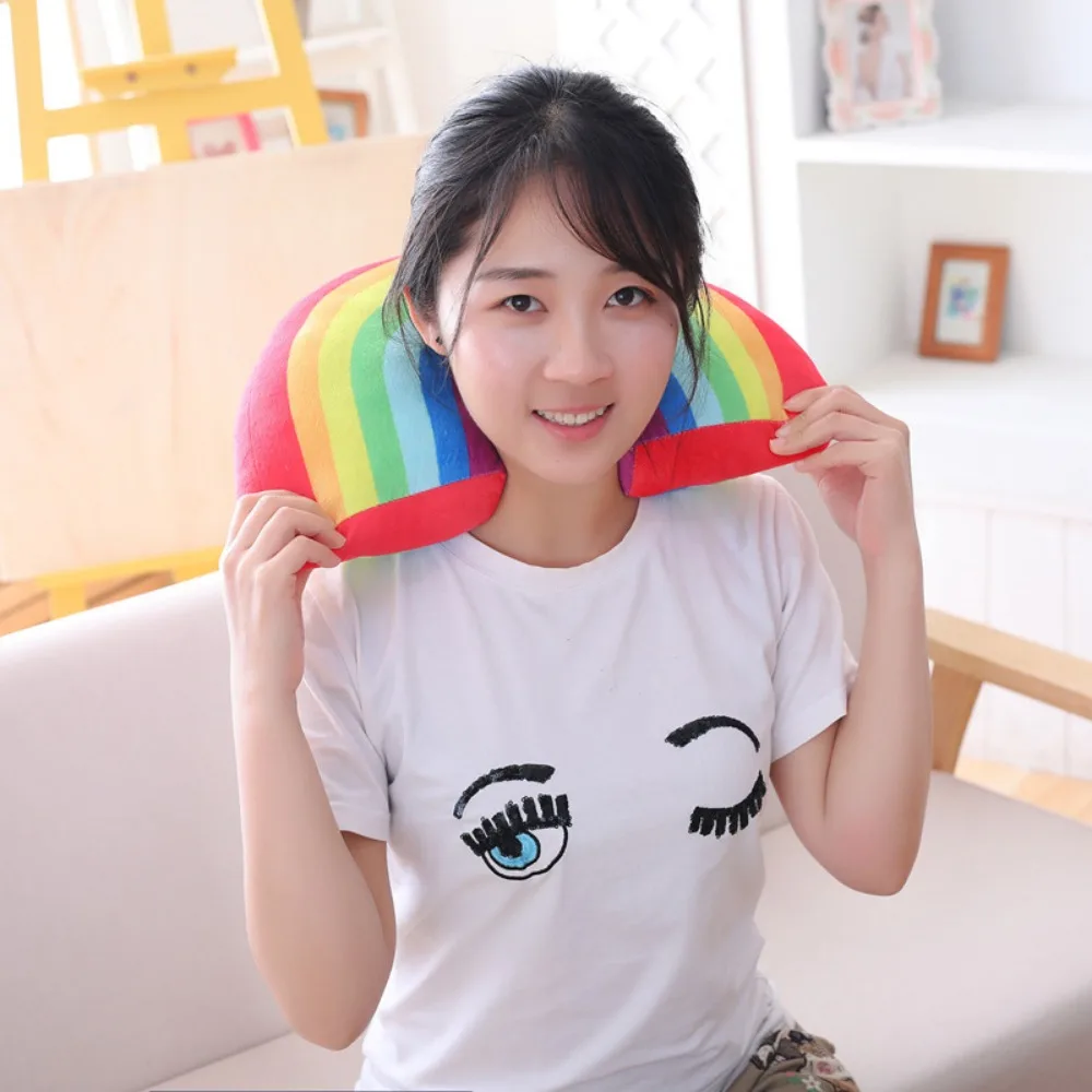 Cute Rainbow Shaped Pillow Kids Plush Toy Office Sleeping Neck Pillow Children\'s Room Soft Comfortable Cushion Home Decor