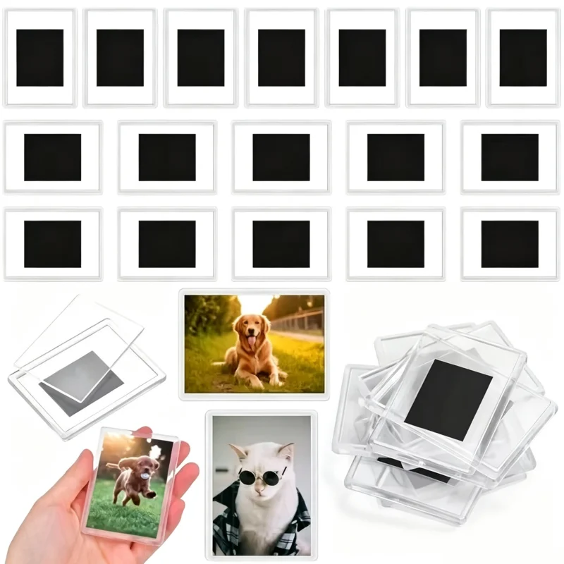 12Pcs Acrylic Magnet Picture Frames Home Office Storage Tools DIY Photoes Display Holder Blank Photo Frame Insert Fridge Magnets