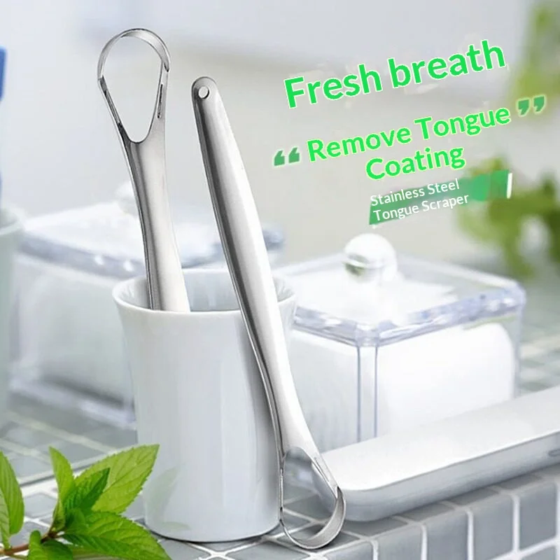 Stainless Steel  Scraper Cleaner Remove Tongue Coating Bad Breath Oral Hygiene Care Tool for Adults